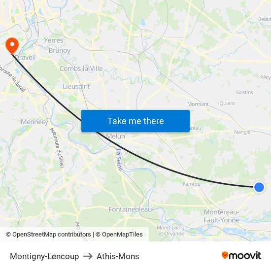 Montigny-Lencoup to Athis-Mons map