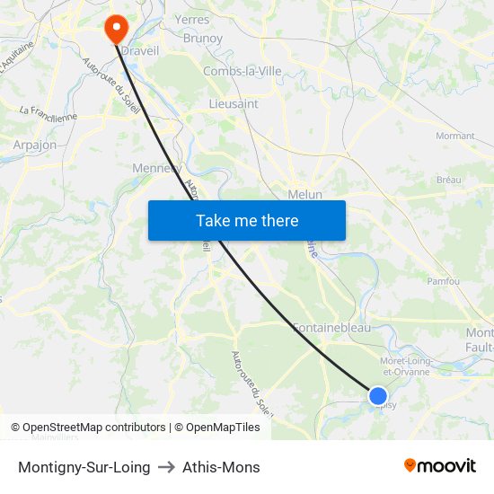 Montigny-Sur-Loing to Athis-Mons map