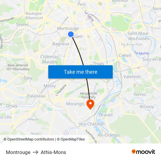 Montrouge to Athis-Mons map