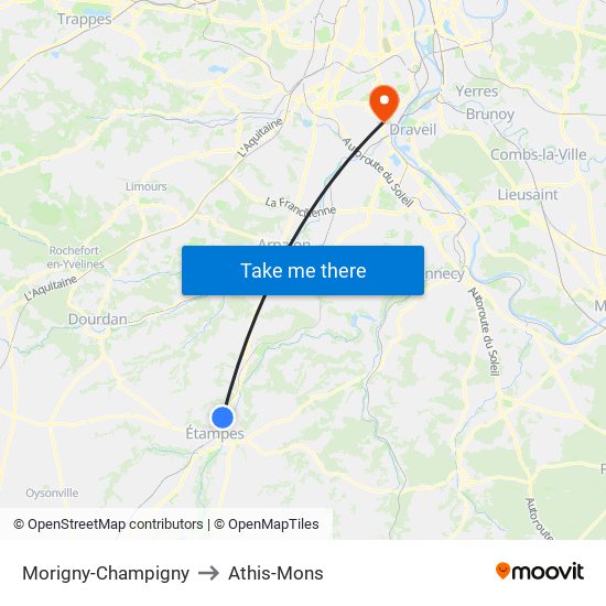 Morigny-Champigny to Athis-Mons map
