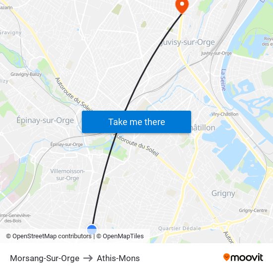 Morsang-Sur-Orge to Athis-Mons map