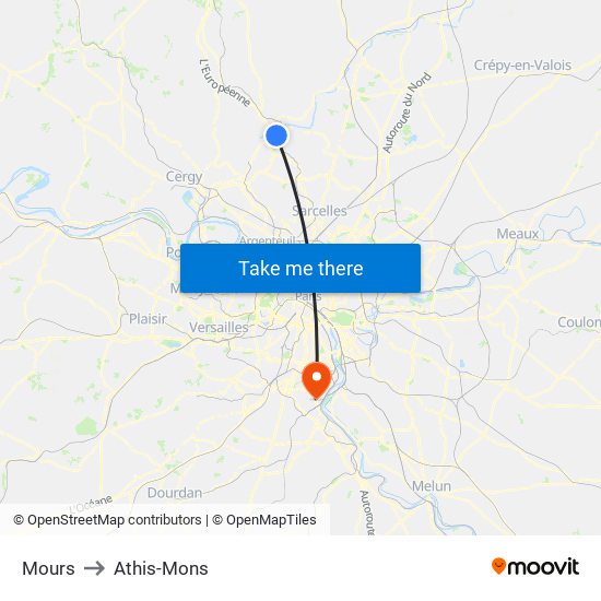 Mours to Athis-Mons map
