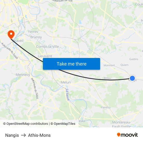 Nangis to Athis-Mons map