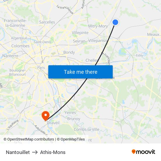 Nantouillet to Athis-Mons map