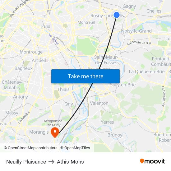 Neuilly-Plaisance to Athis-Mons map