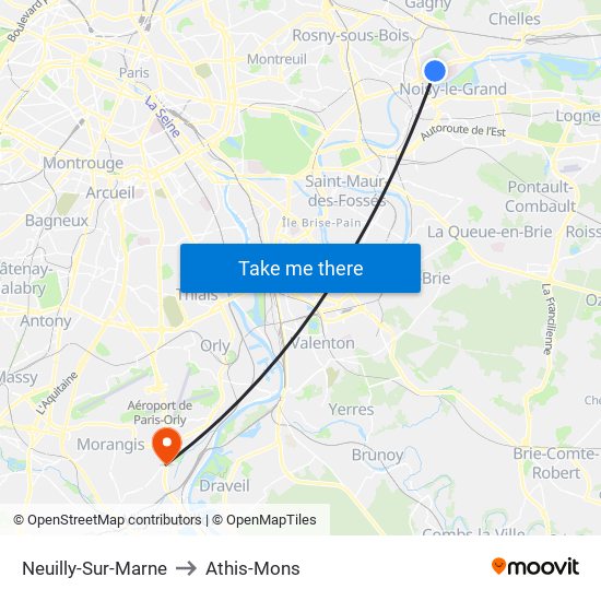 Neuilly-Sur-Marne to Athis-Mons map