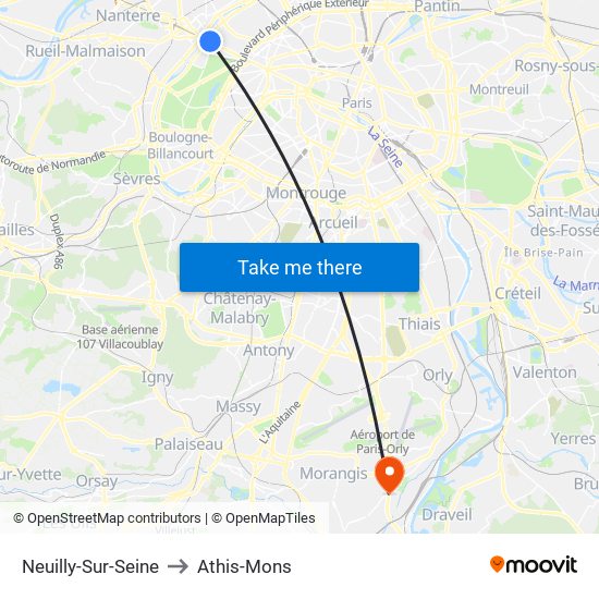 Neuilly-Sur-Seine to Athis-Mons map