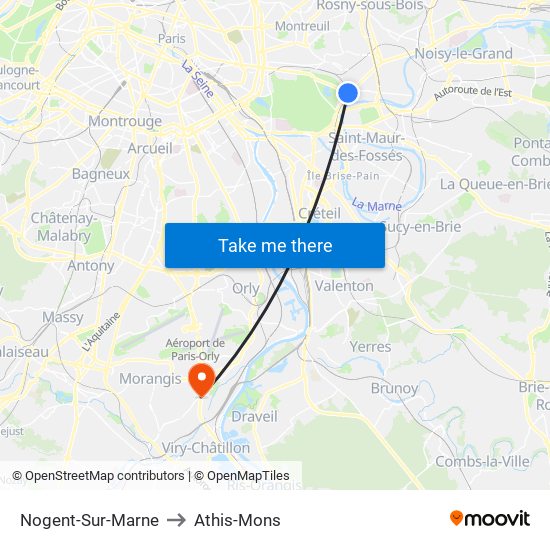 Nogent-Sur-Marne to Athis-Mons map