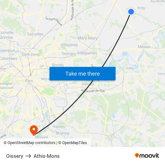 Oissery to Athis-Mons map