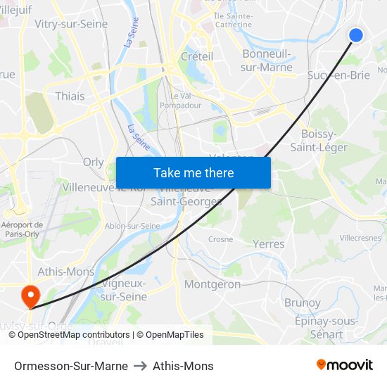 Ormesson-Sur-Marne to Athis-Mons map