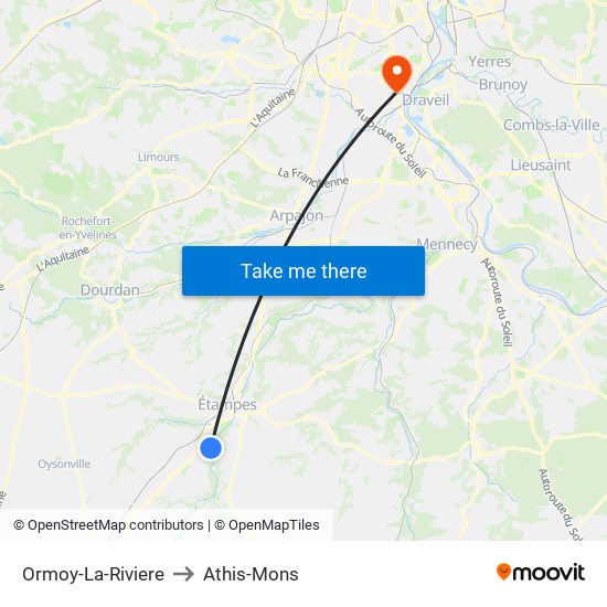 Ormoy-La-Riviere to Athis-Mons map