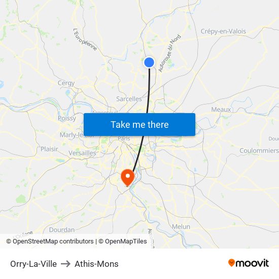 Orry-La-Ville to Athis-Mons map