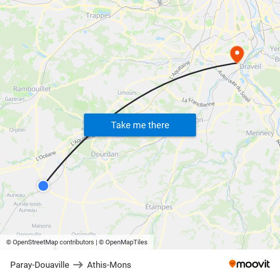 Paray-Douaville to Athis-Mons map