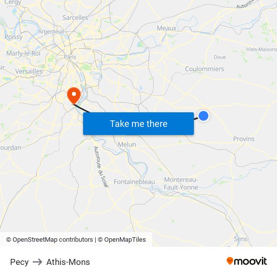 Pecy to Athis-Mons map