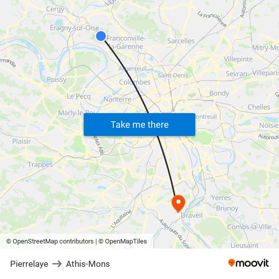 Pierrelaye to Athis-Mons map