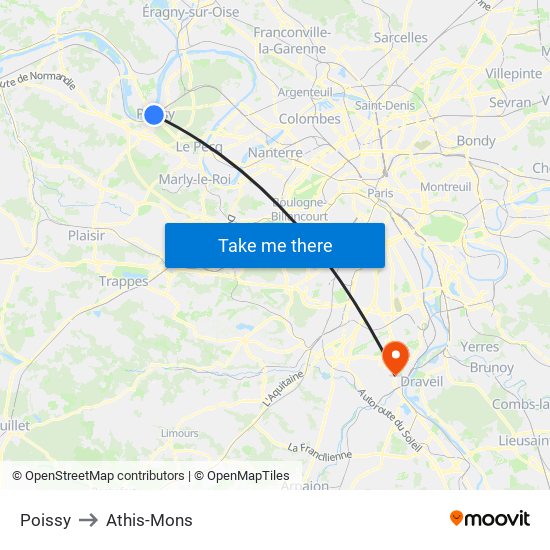 Poissy to Athis-Mons map