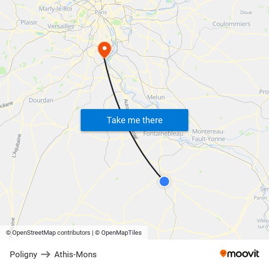 Poligny to Athis-Mons map