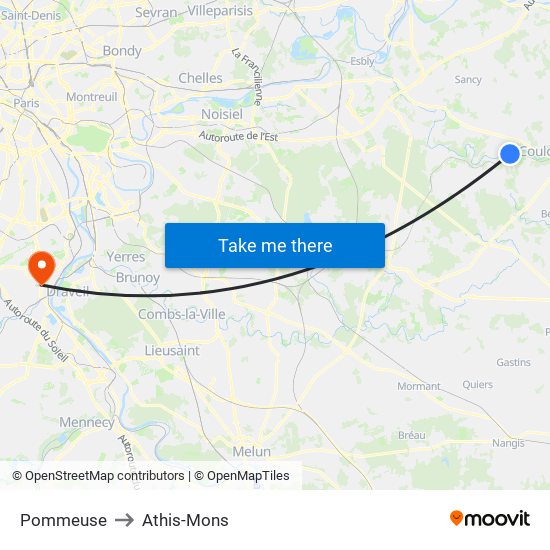 Pommeuse to Athis-Mons map