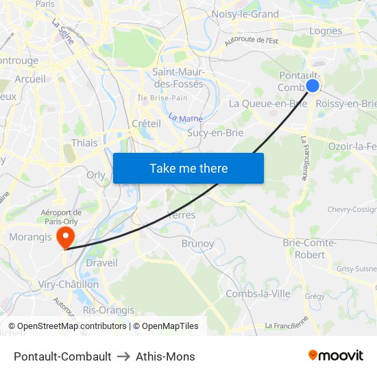 Pontault-Combault to Athis-Mons map