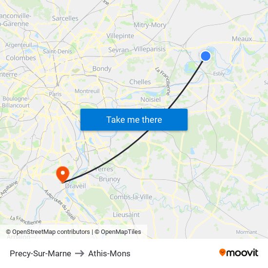 Precy-Sur-Marne to Athis-Mons map