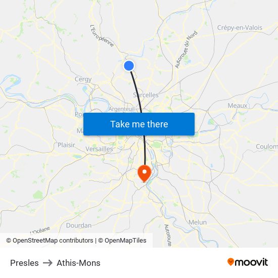 Presles to Athis-Mons map