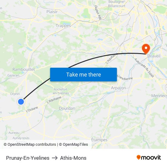 Prunay-En-Yvelines to Athis-Mons map