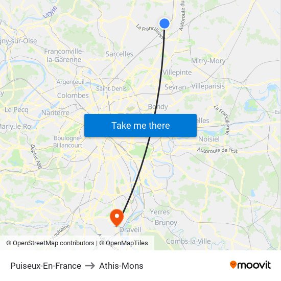 Puiseux-En-France to Athis-Mons map