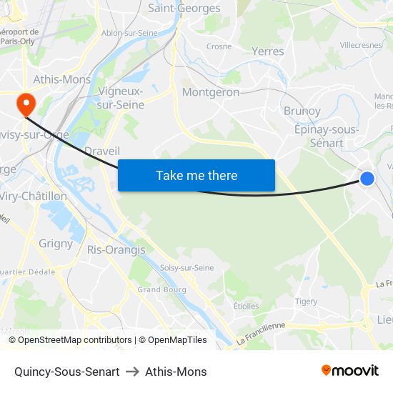 Quincy-Sous-Senart to Athis-Mons map