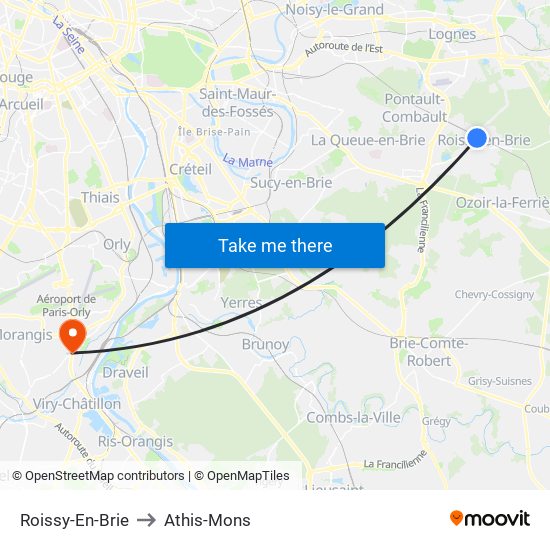 Roissy-En-Brie to Athis-Mons map