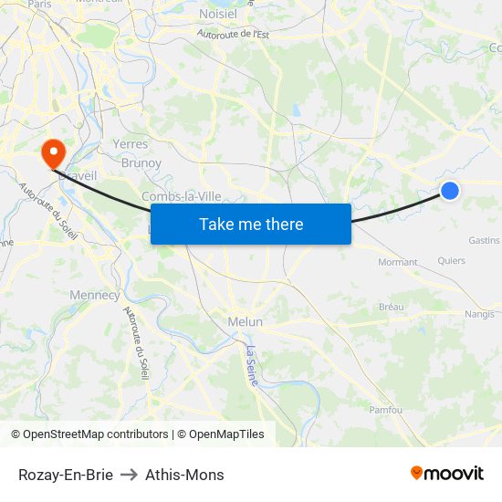 Rozay-En-Brie to Athis-Mons map