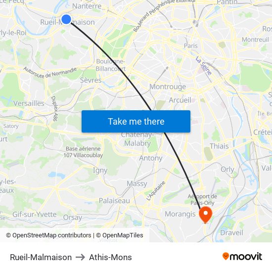 Rueil-Malmaison to Athis-Mons map