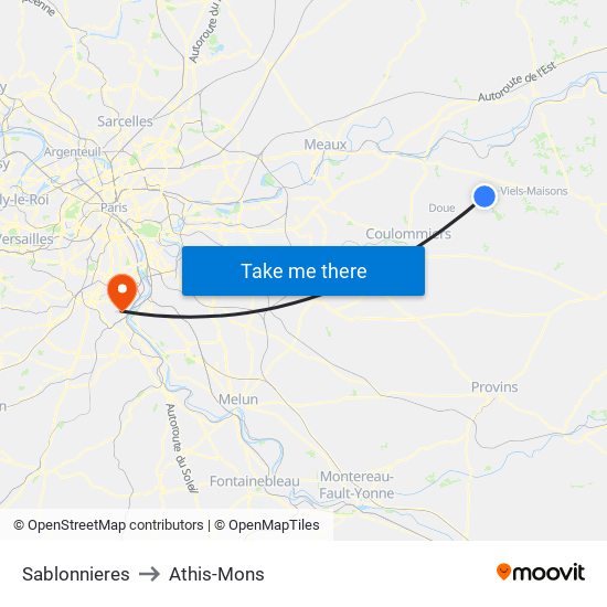 Sablonnieres to Athis-Mons map