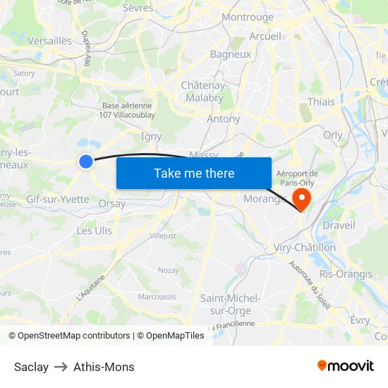 Saclay to Athis-Mons map