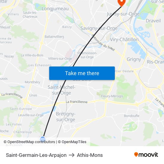 Saint-Germain-Les-Arpajon to Athis-Mons map