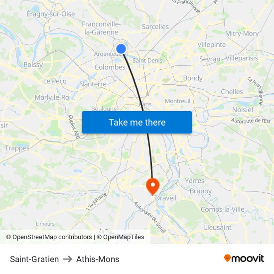 Saint-Gratien to Athis-Mons map
