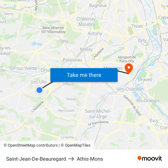 Saint-Jean-De-Beauregard to Athis-Mons map