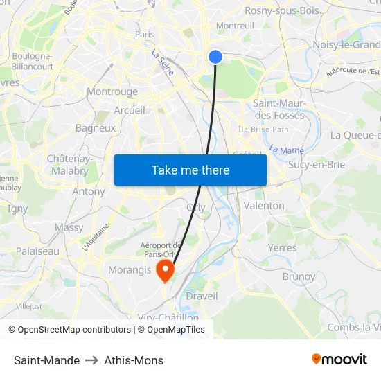 Saint-Mande to Athis-Mons map