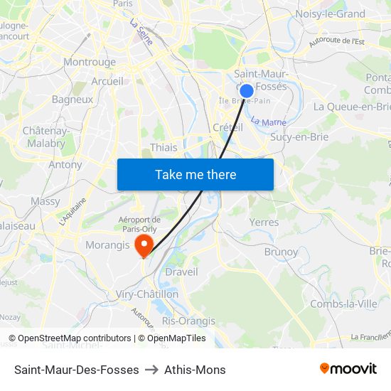 Saint-Maur-Des-Fosses to Athis-Mons map