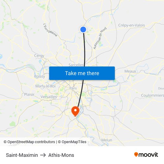 Saint-Maximin to Athis-Mons map