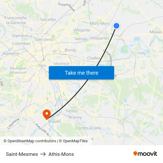 Saint-Mesmes to Athis-Mons map
