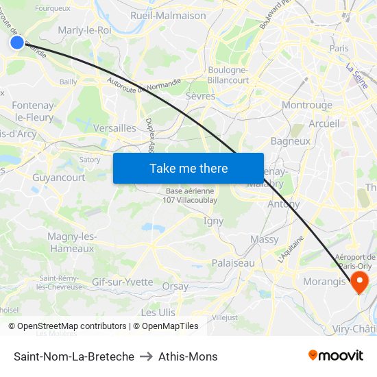 Saint-Nom-La-Breteche to Athis-Mons map