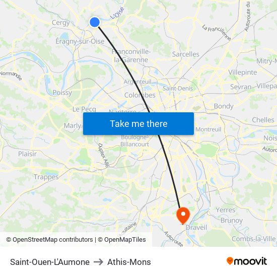 Saint-Ouen-L'Aumone to Athis-Mons map