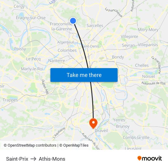 Saint-Prix to Athis-Mons map