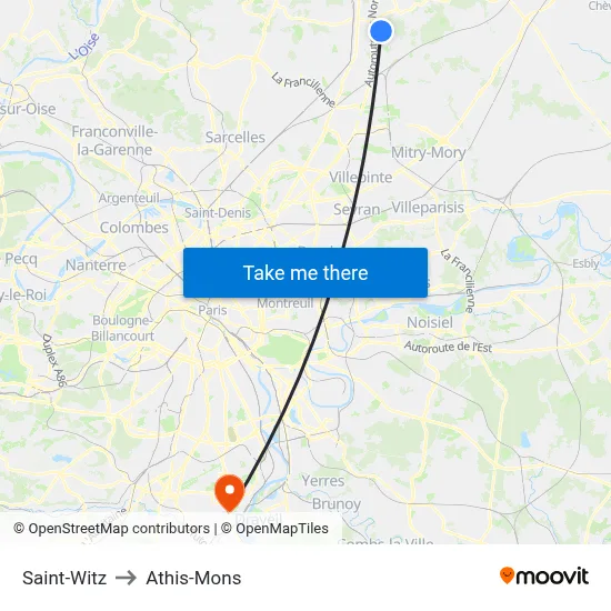 Saint-Witz to Athis-Mons map