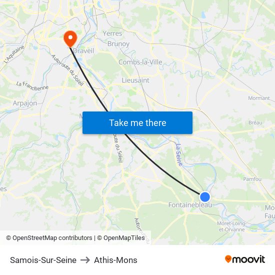 Samois-Sur-Seine to Athis-Mons map