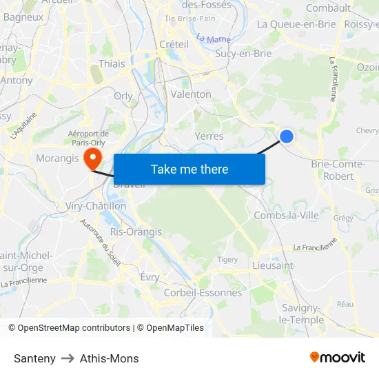 Santeny to Athis-Mons map