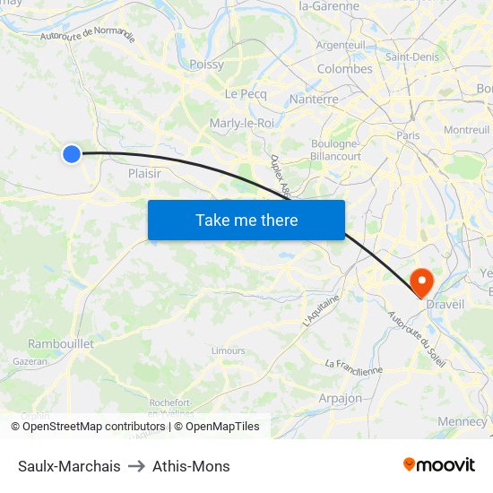 Saulx-Marchais to Athis-Mons map