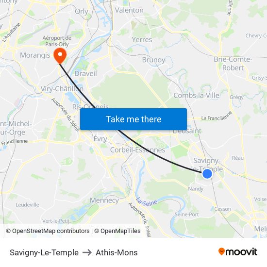 Savigny-Le-Temple to Athis-Mons map