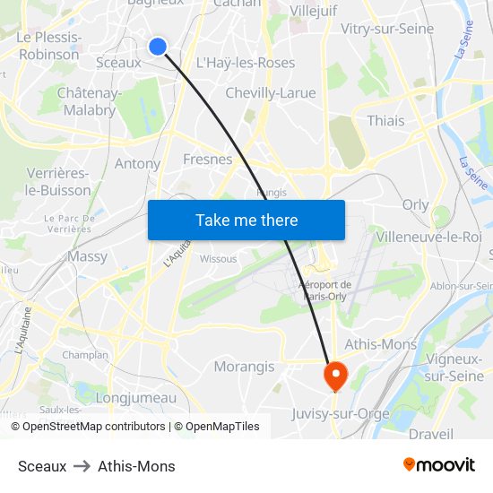 Sceaux to Athis-Mons map