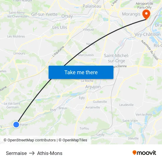 Sermaise to Athis-Mons map